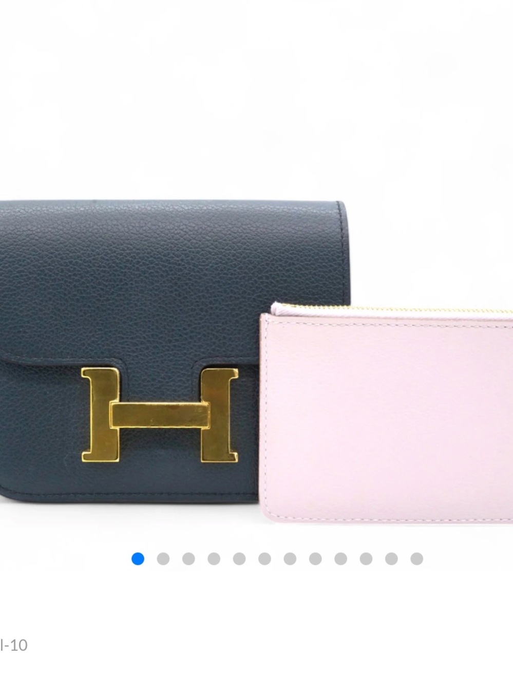 HERMES Evercolor Constance Slim Wallet in Dark Green with Pink - excellent cond.